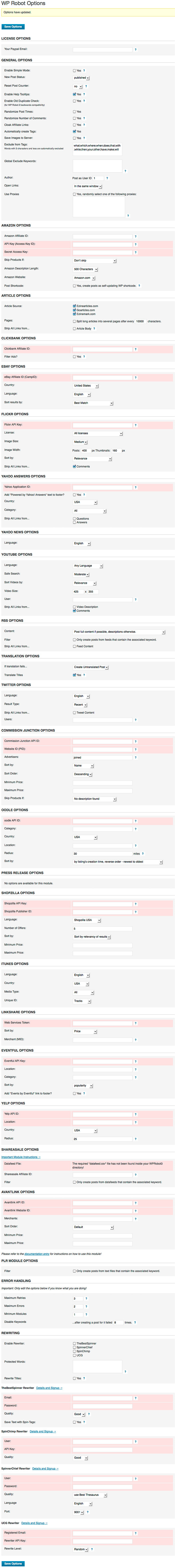 wp robot review options